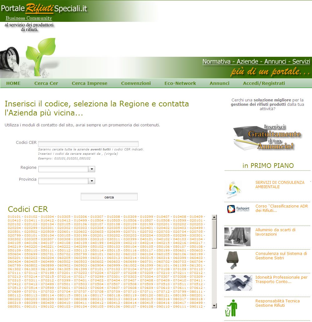 Cer Rifiuti Speciali Pericolosi e non Pericolosi